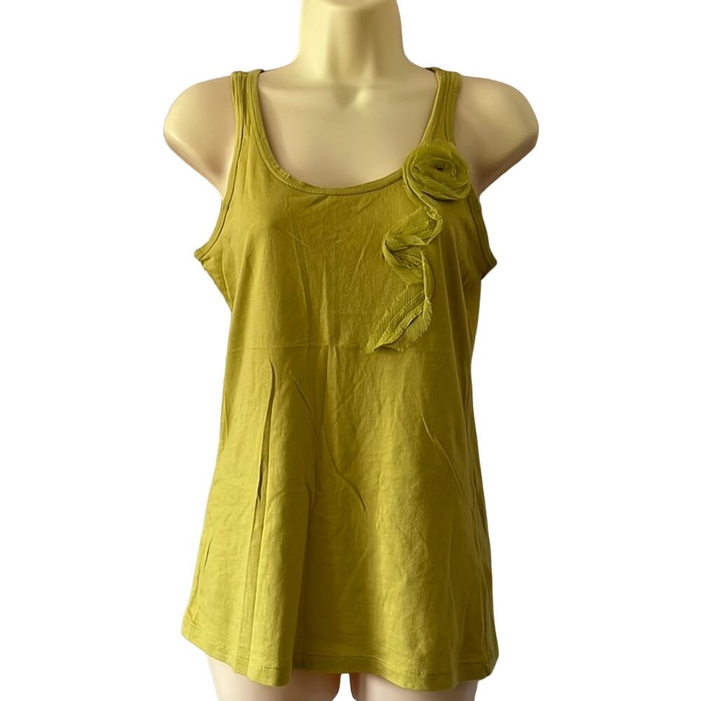 Old Navy Flower Embellished Tank Top Woman Size Small Green Y2K